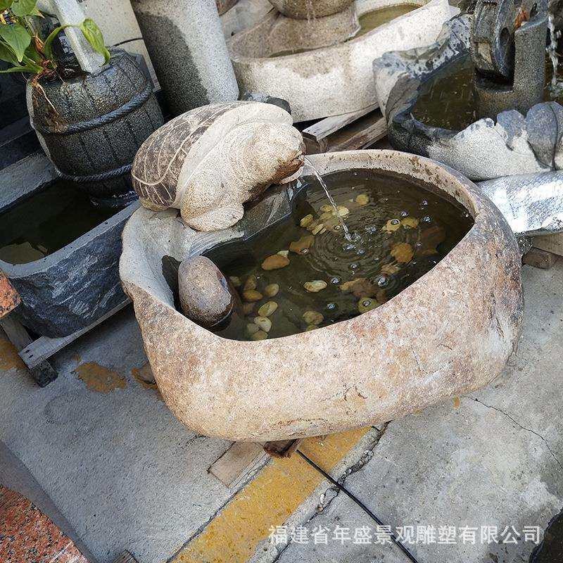石雕厂家 花园小喷泉 大理石乌龟流水鱼缸园林造景装饰