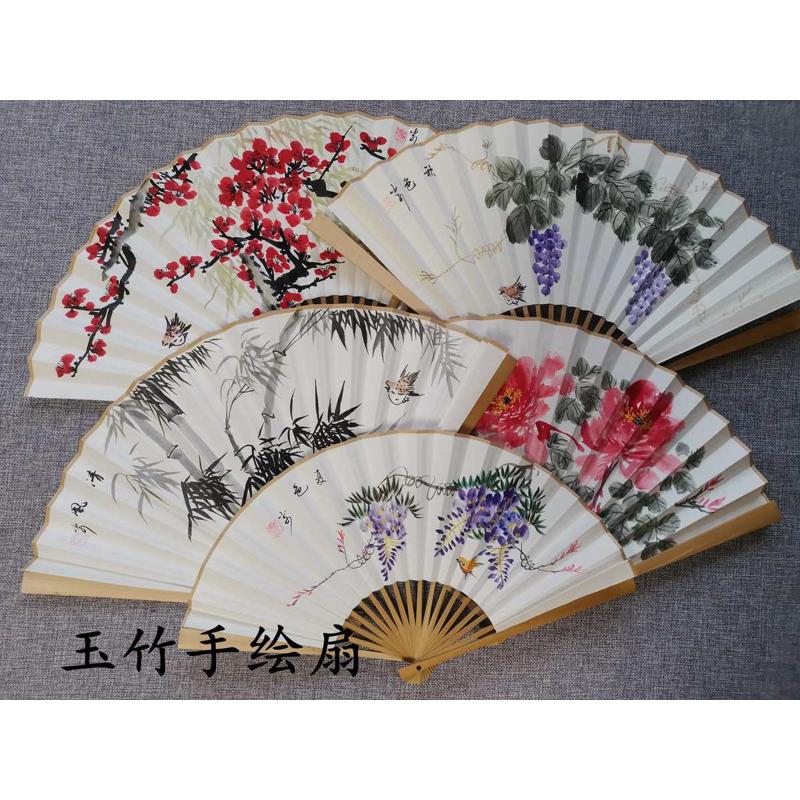 定制手绘宣纸折扇7/8/9/10寸花鸟扇面水磨玉竹扇子梅兰竹菊中国风