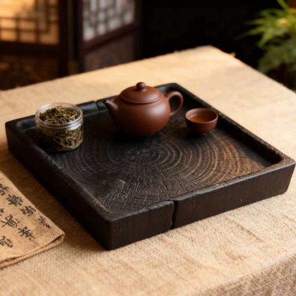 实木茶盘碳化香樟木干泡台手工正方形摄影侘寂风酒店茶托日式底座
