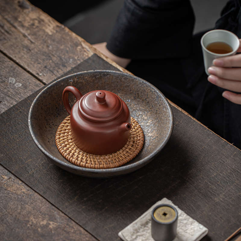 中式粗陶壶承干泡台陶瓷茶承储水盘家用紫砂壶底座禅意壶垫茶托盘