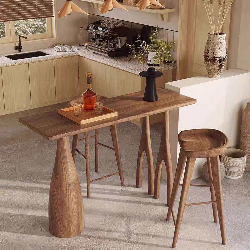 北欧实木吧台桌小户型家用客餐厅隔断小吧台靠墙长条高脚桌椅组合