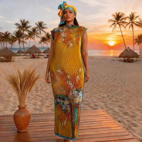 Women's Elegant Floral Printed Silk Robe Set, Long Dress Sha