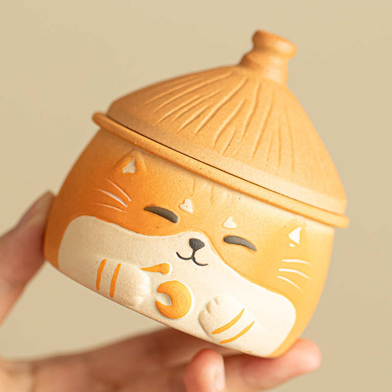 云窝粗陶木鱼猫酒精灯可爱创意摆件围炉煮茶温茶加热暖茶炉配件