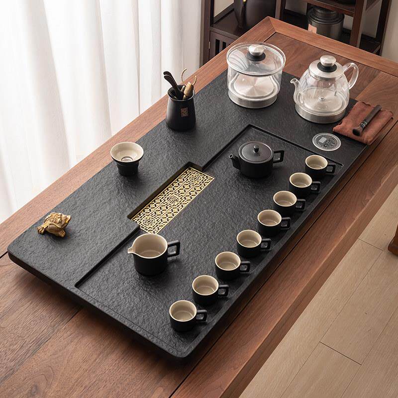 天然乌金石茶盘茶具套组全自动上水茶台烧水一体电磁炉简约家用