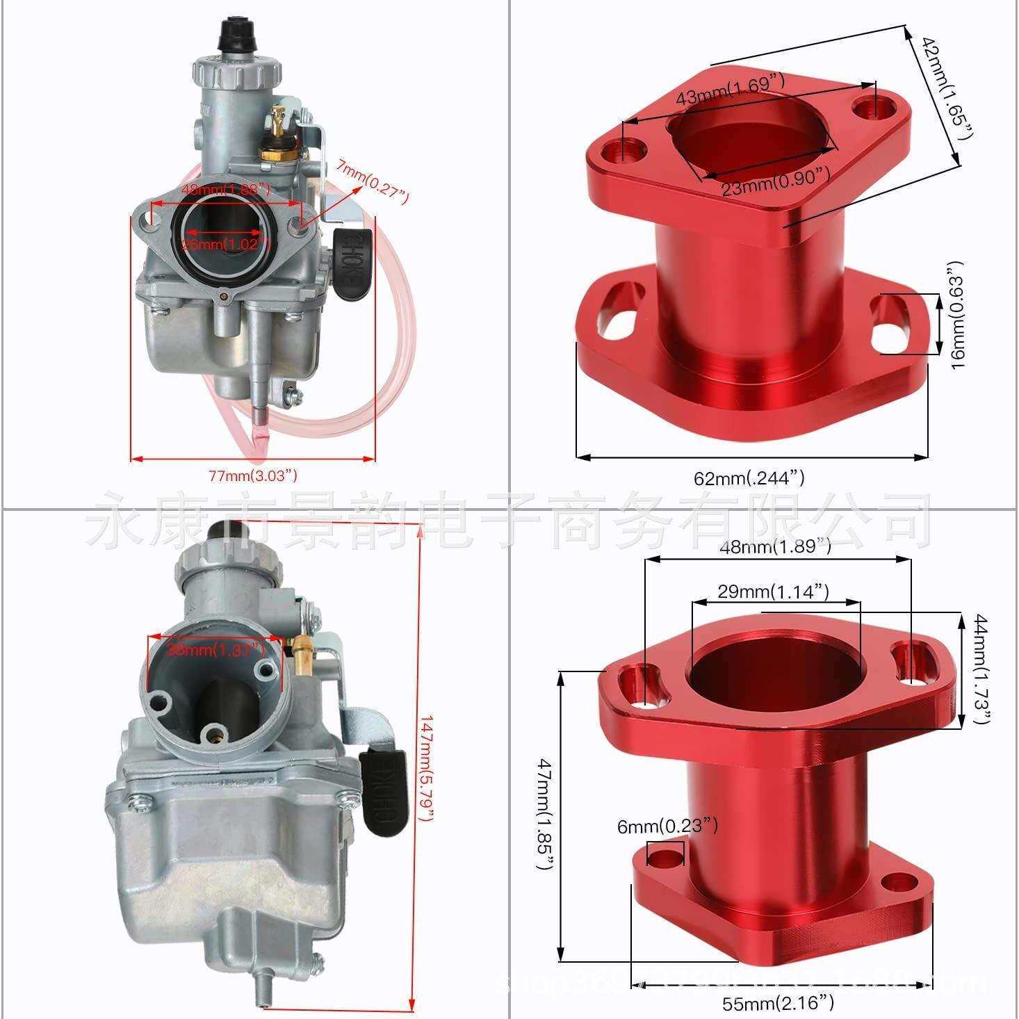 卡丁车212cc GX200 6.5hp CT200U KT196进气管空滤VM22化油器套件