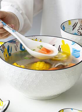 新款直销北欧风简约釉下彩陶瓷餐具8英寸创意浮雕家用饭菜公盛碗