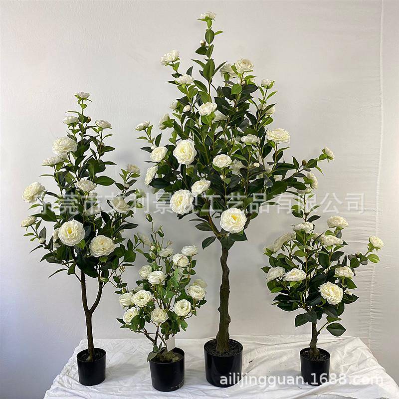 茶玫花树盆栽 室内客厅假树盆景 树花绿植装饰树