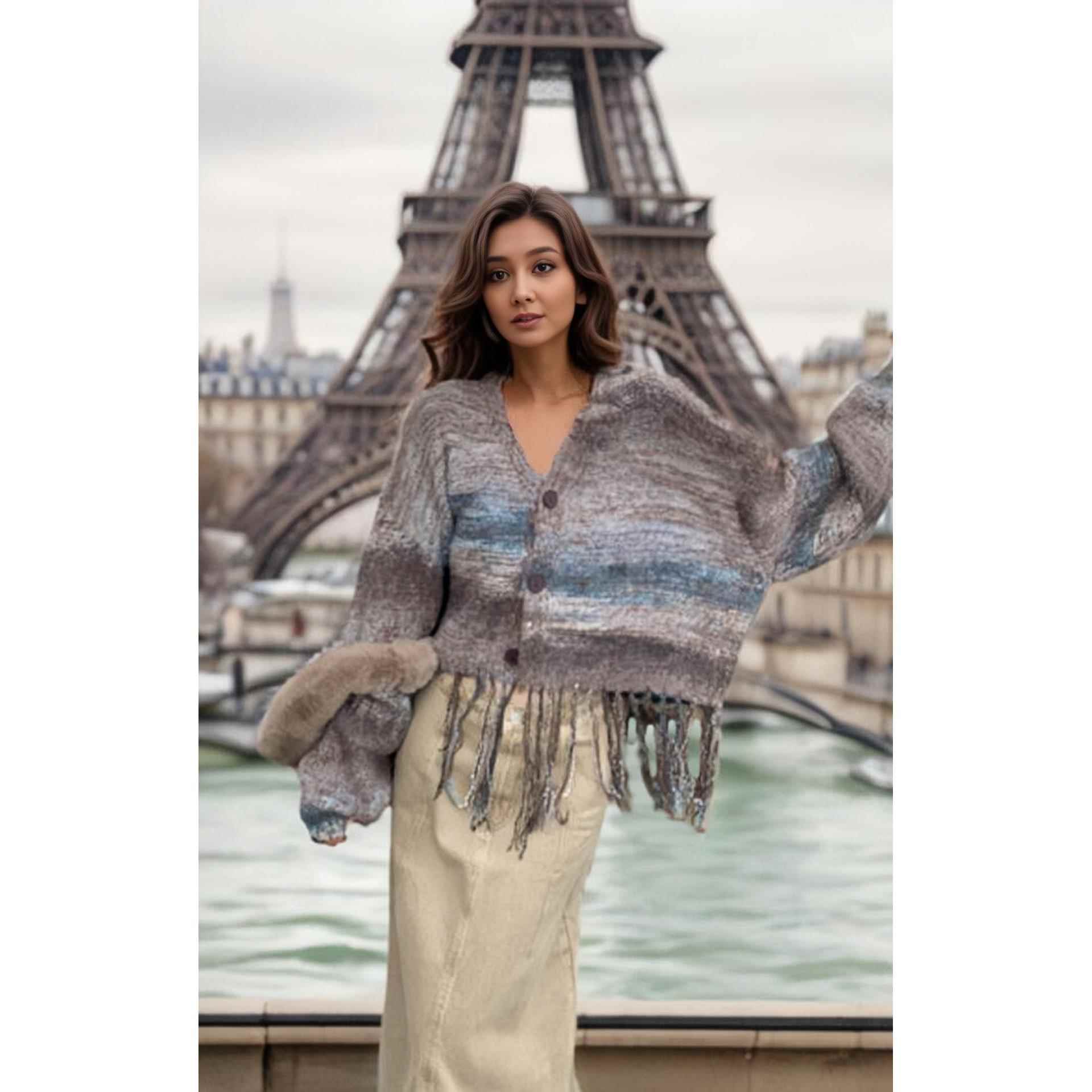 Cardigan tie-dye color matching loose casual versatile top