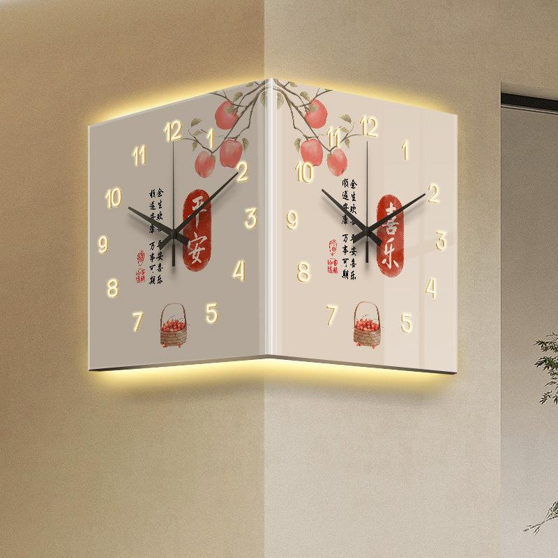 挂钟客厅2025新款轻奢中式钟表静音高档饭厅双面转角时钟壁灯遥控