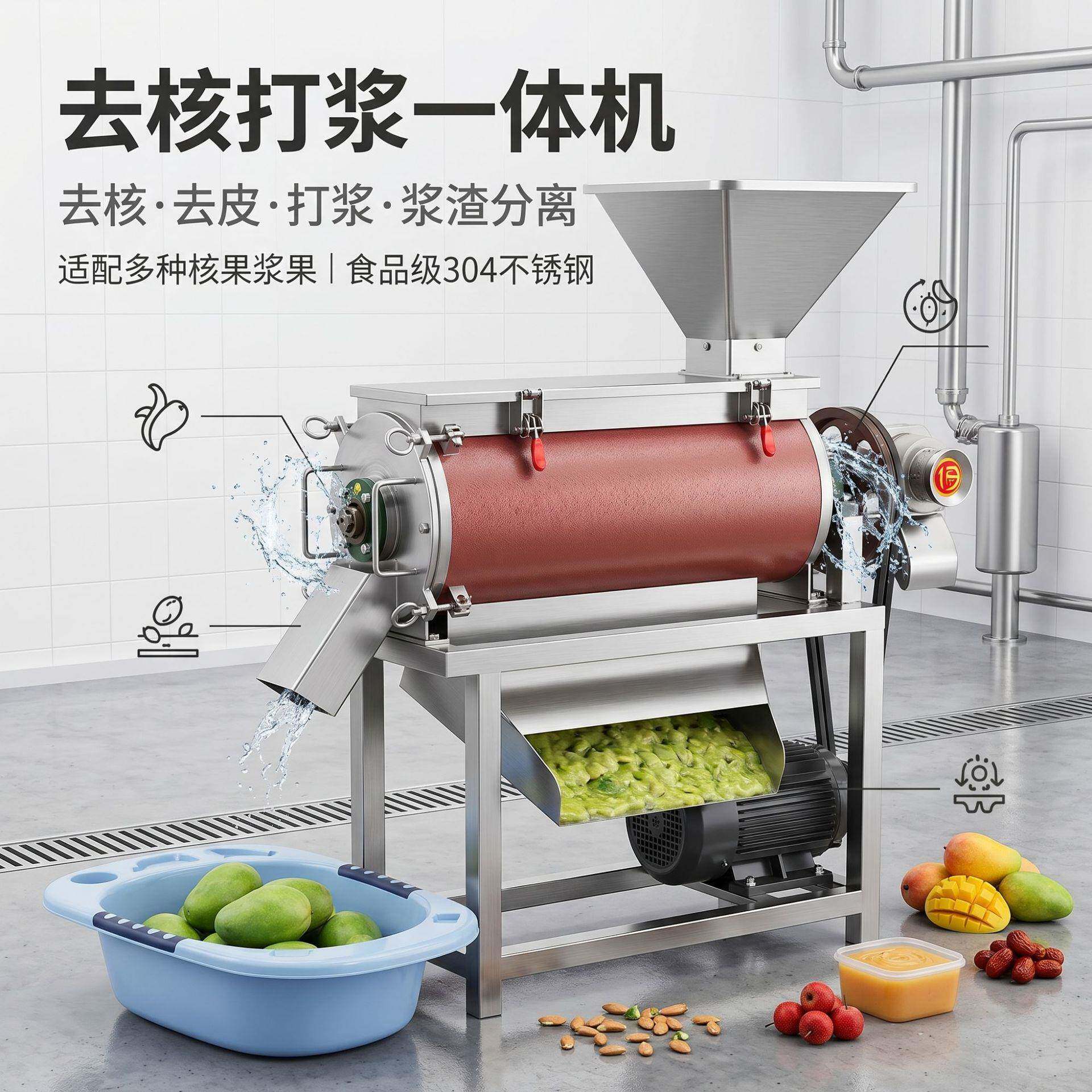 牛油果去核打浆机水果压榨原汁商用青枣核去粉碎发机酵果酒设备