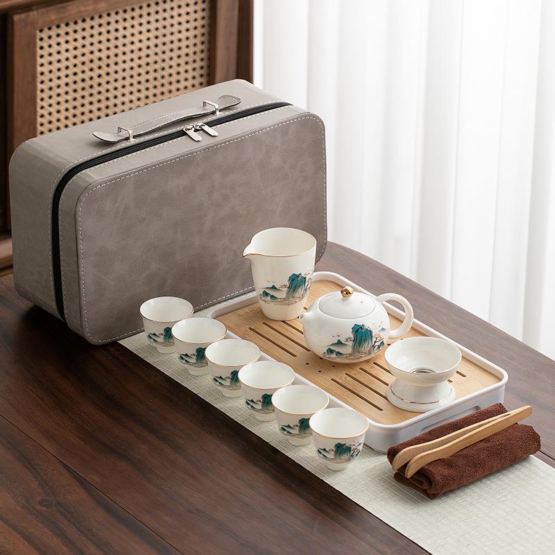 羊脂玉白瓷功夫盖碗陶瓷茶具套装 礼品会客泡茶器客厅 旅行茶具