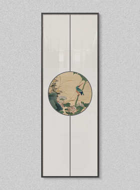 入门新多中式花鸟包厢竖合装饰画棋牌室背景所挂画玄关联组版墙会