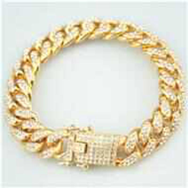 千饰美欧美嘻哈锌合金12.5mm宽镀金全镶钻满钻大金链古巴链项链