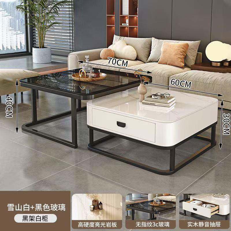 轻奢高级感大理石茶几电视柜组合岩板茶几客厅2026新款家用小户型