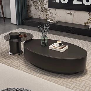 椭圆茶几轻奢现代简约岩板腰型茶几客厅家用大户型意式极简高级感