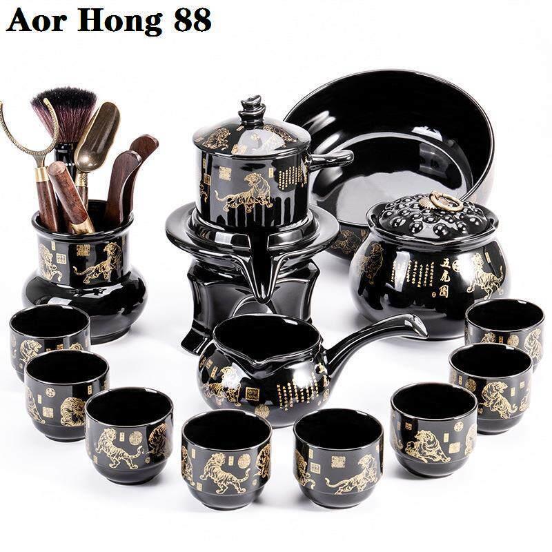 时来运转茶具套装家用懒人石磨盘泡茶壶功夫茶杯冲茶器陶瓷高档虎