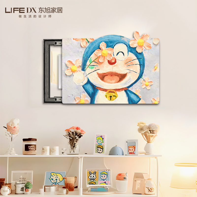 哆啦A梦电表箱装饰画奶油风卡通遮挡配电箱挂画总开关电闸盒壁画