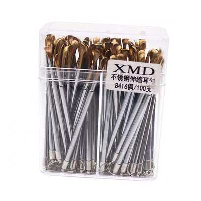 厂家直销鑫美达不锈钢伸缩耳勺 8416铜一筒100只耳勺、洁耳器