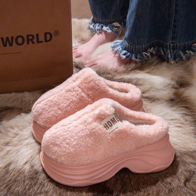 冬季棉拖鞋女款厚底增高2025新款居家用外穿防滑加绒保暖毛毛拖鞋