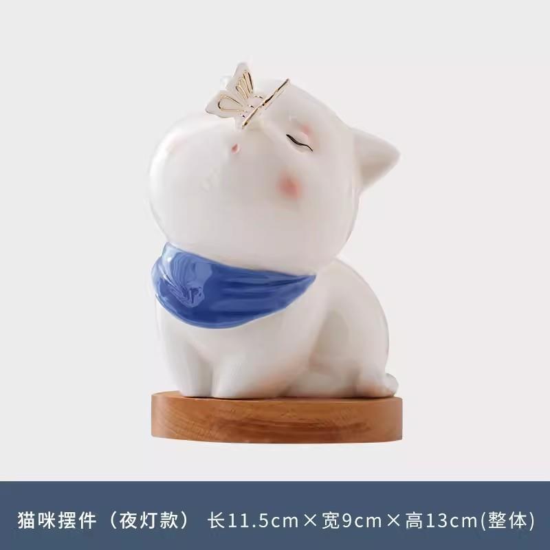 陶瓷猫茶宠摆件家居客厅茶桌面小猫咪装饰品可爱卡通动物工艺品