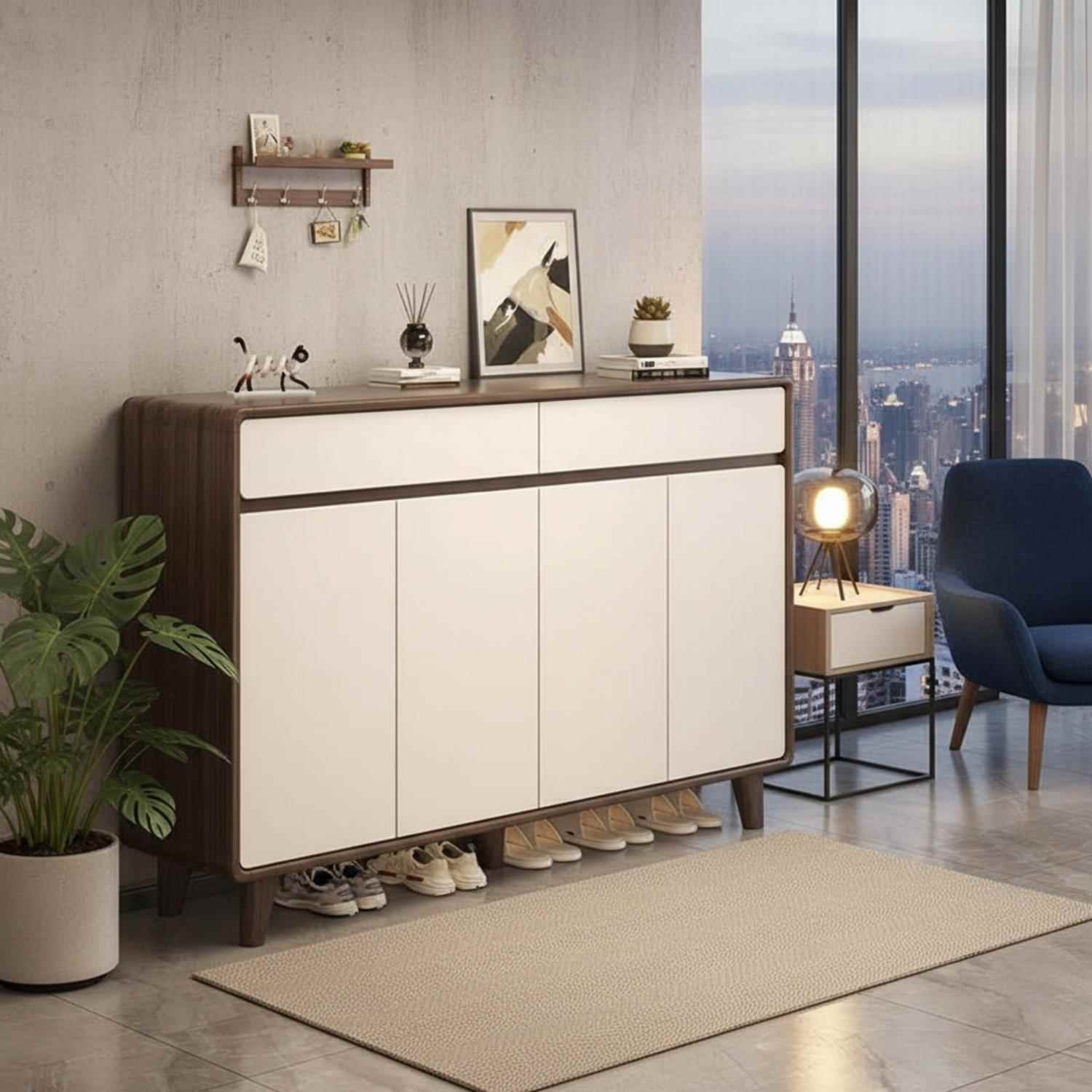 珂富宸中古风鞋柜门外走廊用收纳柜一体靠墙2025新款公寓储物柜100cm高摆件饰品床笠拉车