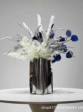 蓝色轻奢仿真花艺现代样板房餐桌电视柜酒店前台软装饰假花艺摆件