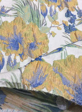 廓锦提花黄色浮雕服装立体箱包色织布面 现货布 油画形复古提花料