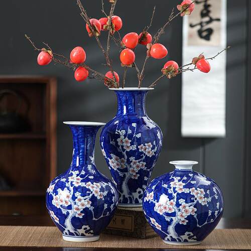 景德镇陶瓷器仿古青花瓷花瓶富贵竹客厅电视柜摆件中式家居装饰品