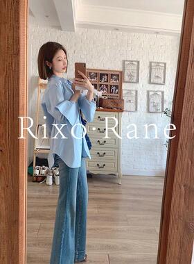 法国Rixo Rane 重磅推荐?蓝色polo领防晒衬衫女长袖上衣衬衣外套