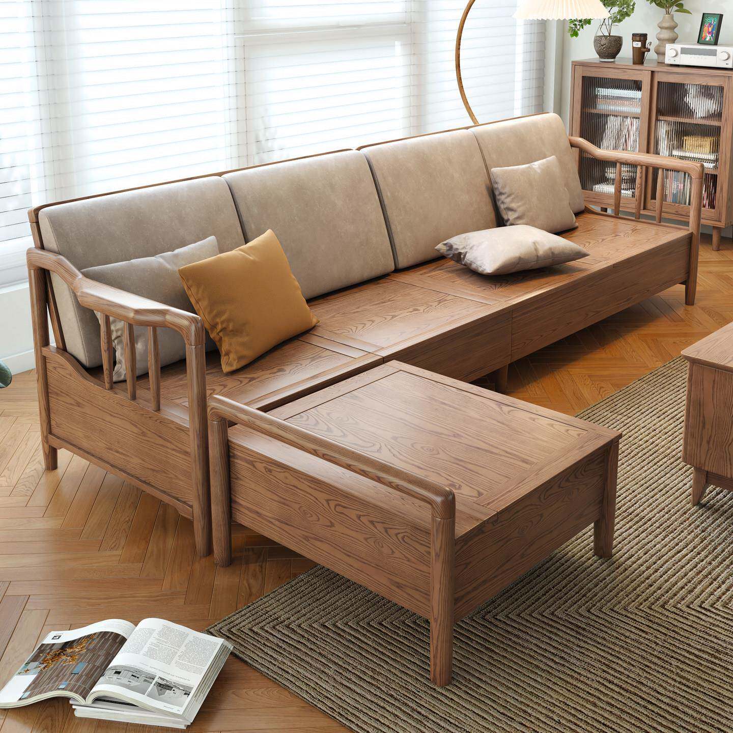 冬夏两用实木沙发组合小户型客厅家用新中式2026新款储物高箱沙发