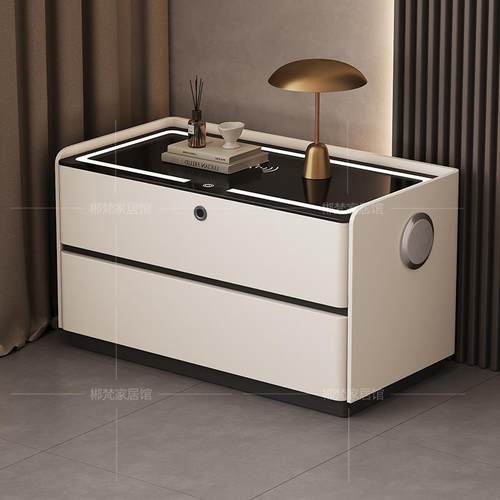 实木床头柜智能多功能简约现代家用卧室带锁储物柜小型床边置物柜