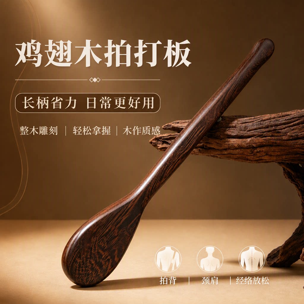 鸡翅木长柄拍打按摩棒颈肩放松