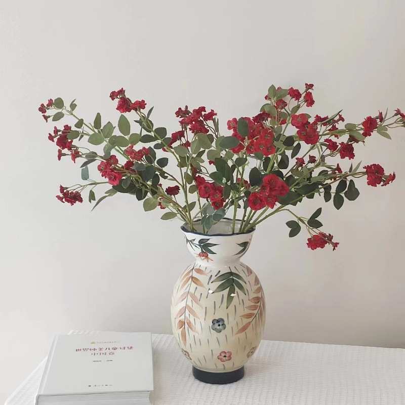 欧美田园风陶瓷手绘花瓶现代轻奢北欧插花花器客厅样板间家居装饰