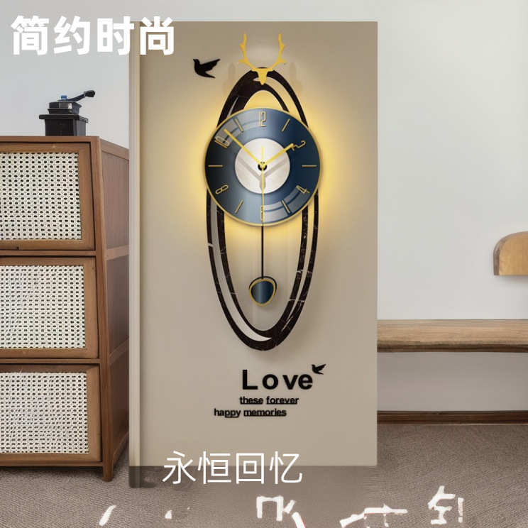 现代轻奢钟表欧式挂钟客厅创意简约新款家用时尚大气壁挂墙时钟灯