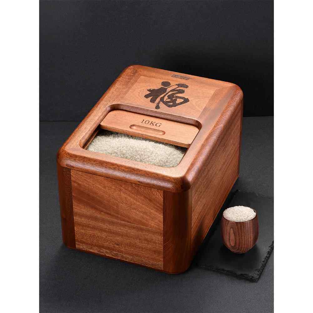 桃花心木高端实木米桶防虫防潮密封大米缸20斤30斤装家用储米面箱