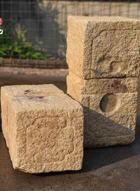 古代老石器旧门墩底座天然石墩雕花花岗岩大理石石槽鱼缸石盆底座