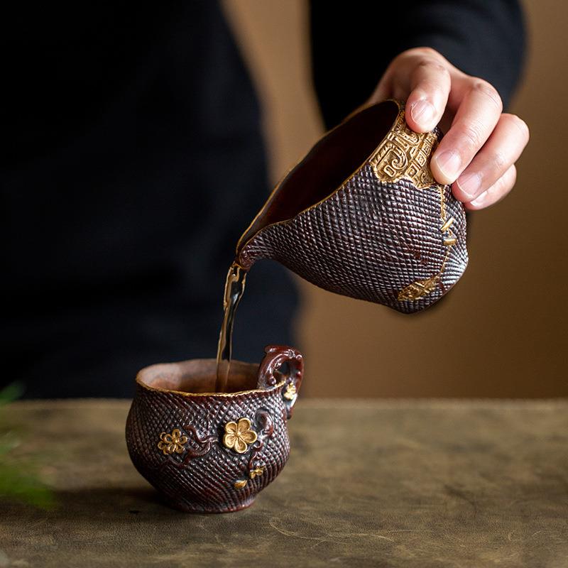 老岩泥公道杯日式饕鬄纹公道杯茶海分茶器匀杯复古老味茶道配件
