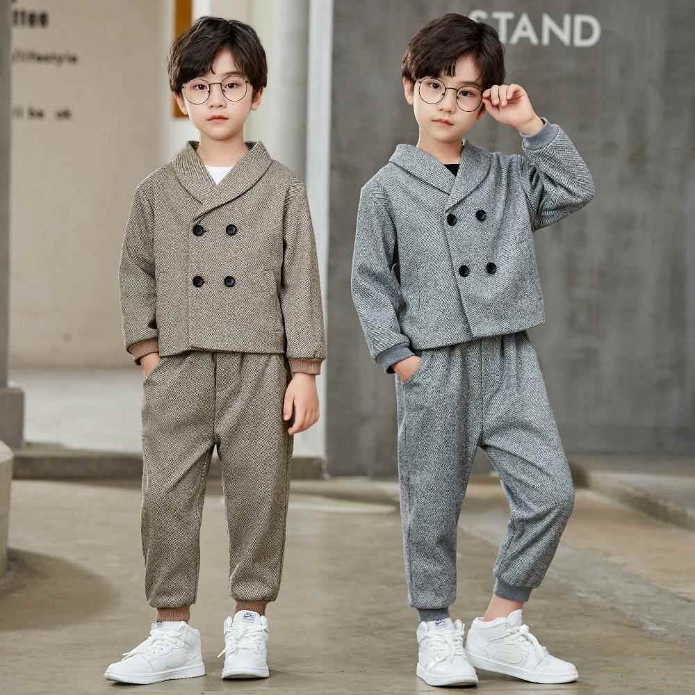 儿童外套秋季新款男童休闲小西装条纹款宝宝衣服演出礼服两件套定