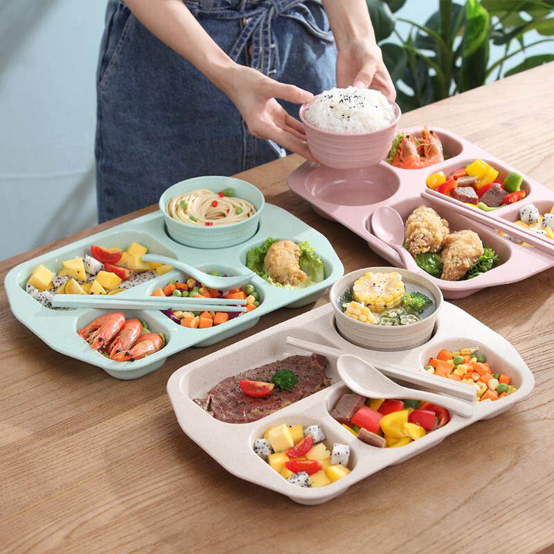 防摔快餐盘分格盘小麦秸秆学生饭盘大容量食堂餐盘家用防摔分格盘