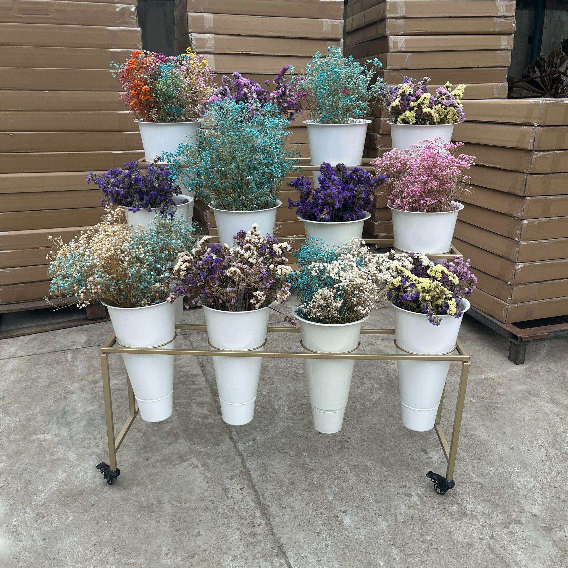 花店置物架大号花架鲜花展示架多层货架可移动带万向轮