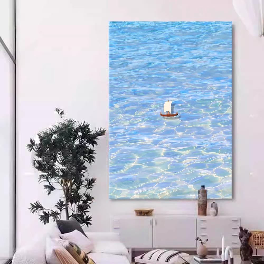 现代简约一帆风顺玄关装饰画大海壁画小众艺术客厅沙发背景墙挂画