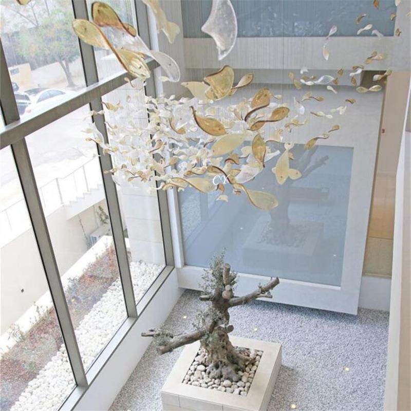 新款餐厅走廊空中吊饰创意玻璃荷叶造型挂件酒店宴会大厅工程吊灯