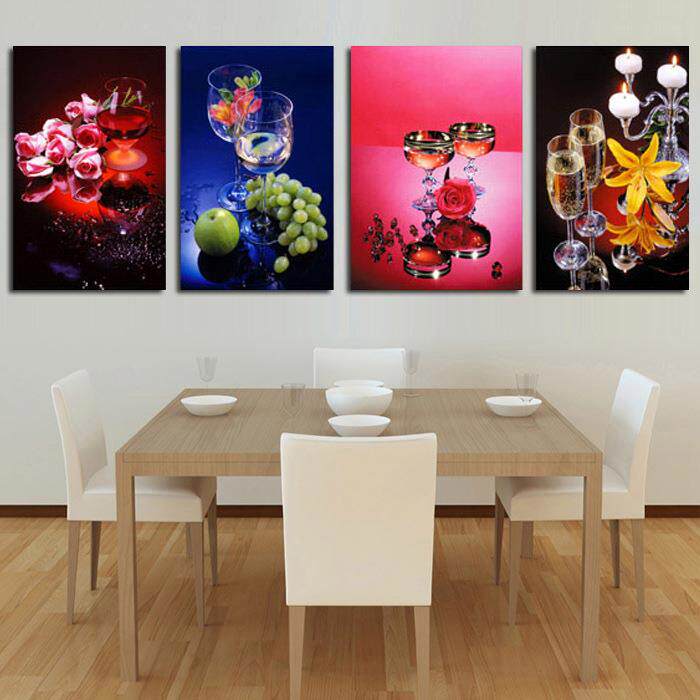 青飞精准浪漫餐厅十字绣红酒烛光葡萄美酒四季花开三联画酒杯四联