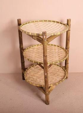 多FXE层楠晾置晒架物三脚架菜竹架纯手工竹架架子竹簸箕架竹编晾