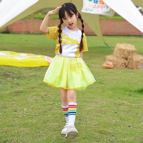 高档儿童演出士服蓬蓬裙裙合舞唱团表演服女童公主彩裙啦啦操服爵