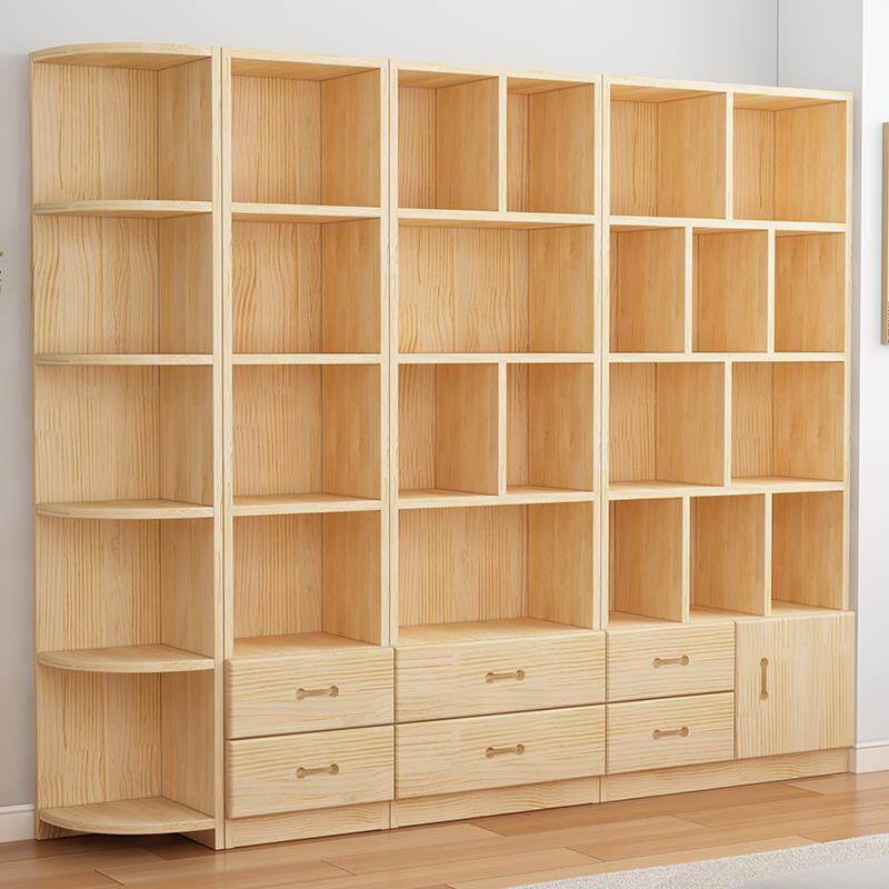 【香港包邮】书柜一体到顶实木书架整墙落地家用原木柜子储物柜松