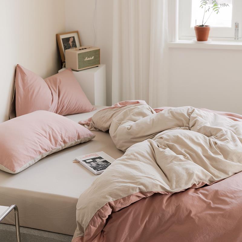 高档奶茶天竺棉睡四件套纯棉弹双拼被套床单1.系8米4件全棉针织裸