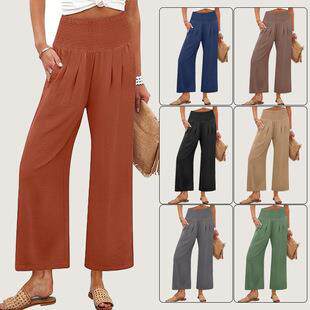 Women's cropped high waisted straight leg pants with a