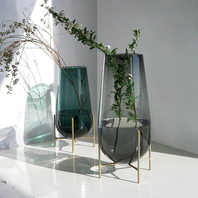 轻奢玻璃花瓶现代简约客厅落地花屏装饰摆饰龙柳马醉木专用大花瓶