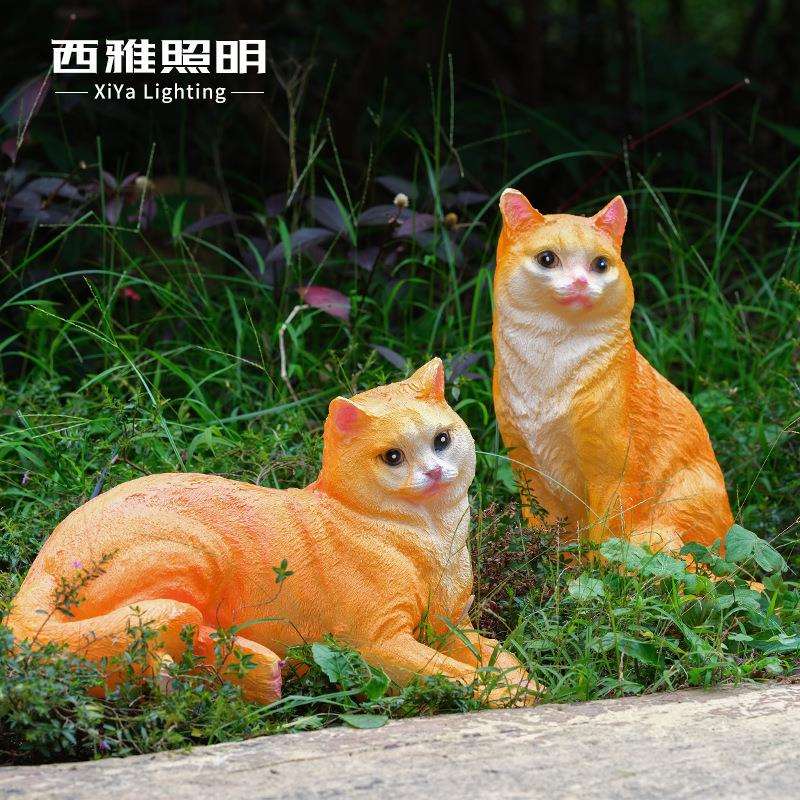 仿真发光动物灯玻璃钢小猫灯户外花园装饰摆件庭院地插猫咪草坪灯